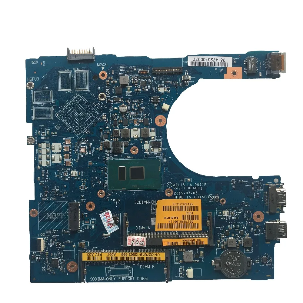 

Excellent For Dell 5559 Laptop Motherboard I3-6100U CPU DDR3 CN-027G19 027G19 27G19 LA-D071P 100% Perfect work