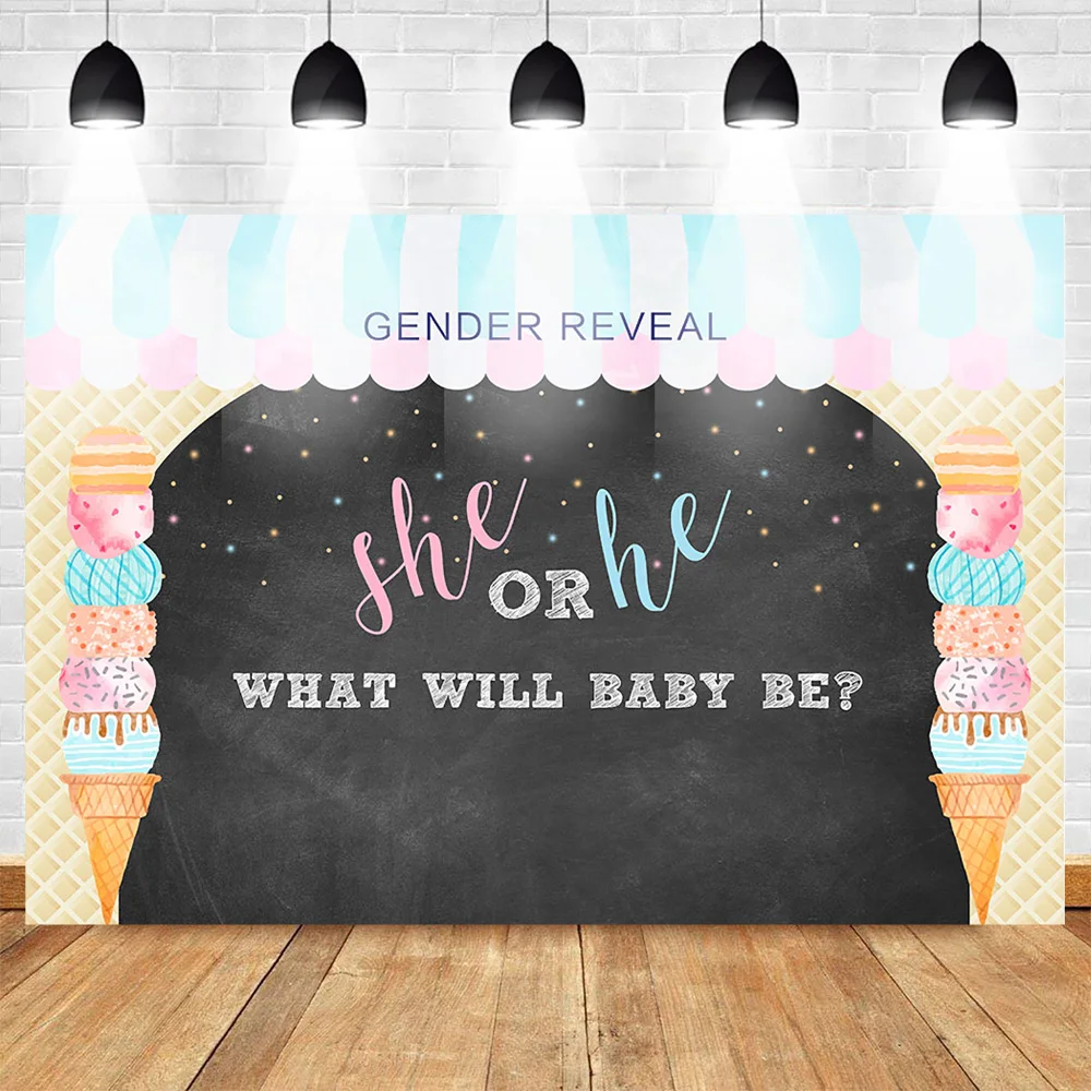 

Newborn Baby Shower Photography Backdrops Gender Reveal Party Background Photophone Ice Cream Backdrop for Photo Shoot Photocall