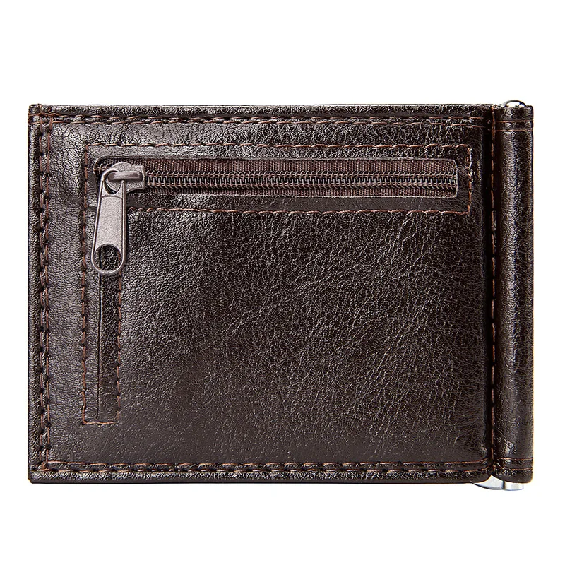 

New Dollar Men Leather 2 Folds Business Men's Slim Wallets Business Zipper Credit Card Case Small Wallet For Man Money Holder