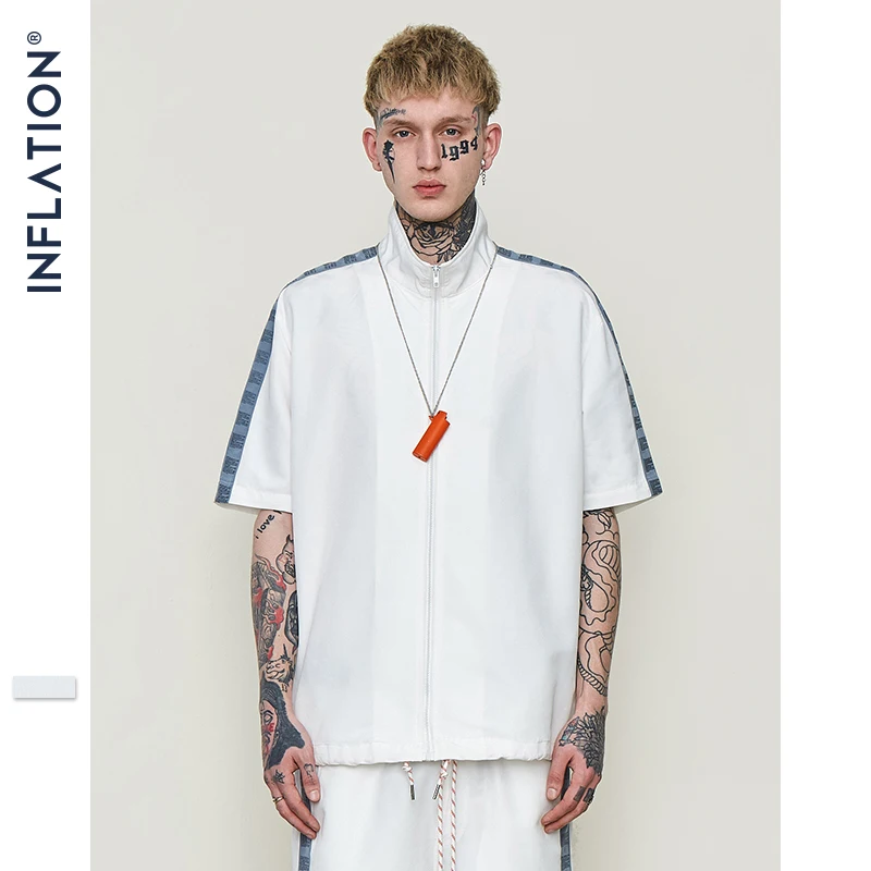 

INFLATION Solid Turtleneck Shirt Men Streetwear Hip hop Casual Clothes Collar Zipper White Shirt Oversize Casual Shirts 9237S