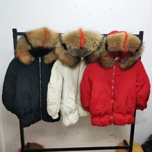 Женский зимний пуховик большой натуральный мех енота воротник с капюшоном утепленная парка для женщин утиный пух пальто и куртки