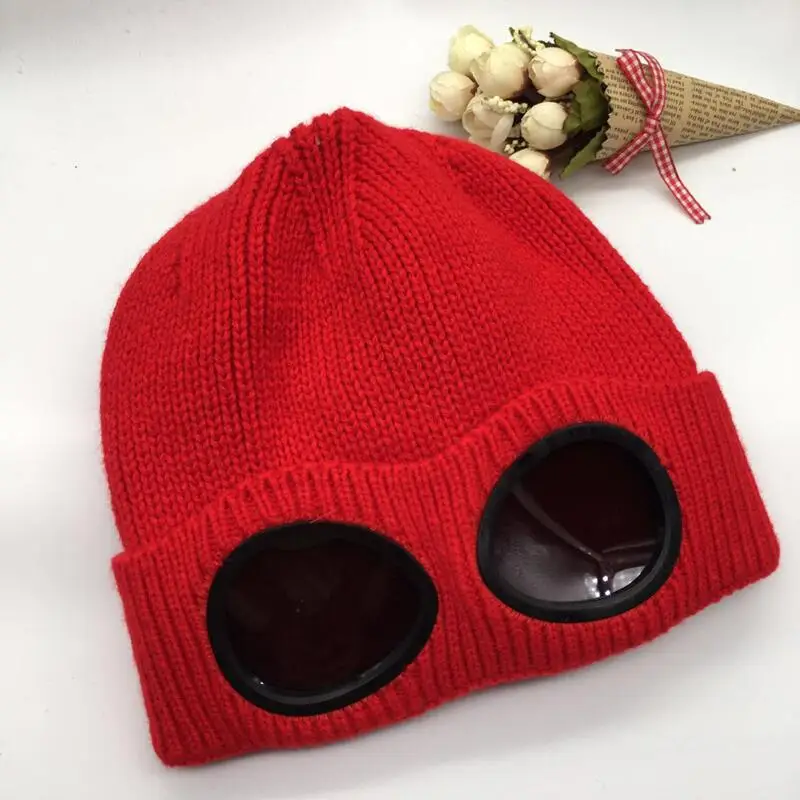 red Новинка, шапки двойного назначения, женские очки, зимняя шапка, женская шапка для мужчин, унисекс, Осень-зима, вязаные шапки, шапка для катания на лыжах - Цвет: red