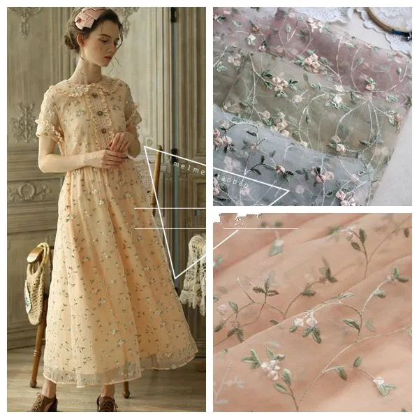 

1Yard/Lot Flower Mesh Embroidery Lace Fabric Material Sew On Wedding Dress Clothes Patchwork DIY 130cm Width