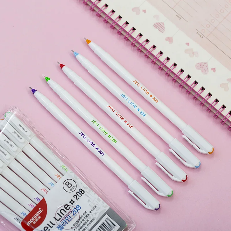 8 color Jell line gel pen set Star cap 0.4mm ballpoint liner ink pens drawing art Stationery Office School supplies FB982