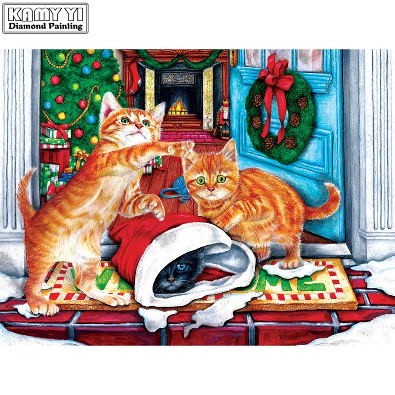 5D DIY Diamond embroidery Cross stitch Christmas cat Full Square/Round mosaic painting decor HYY | Дом и сад