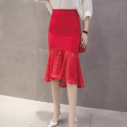 Сексуальная Женская юбка-карандаш обтягивающая юбка кружева оборки подол Русалка офисная одежда юбки GDD99