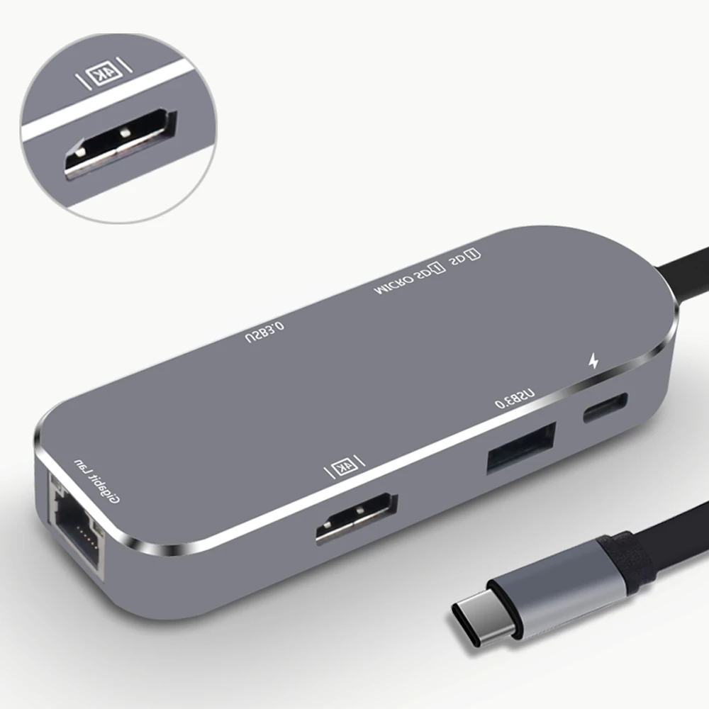 USB c концентратора адаптер Dongle Dock с Тип c PD Мощность 4 К видео HDMI SD Card Reader Gigabit Ethernet адаптер USB-C Тип-C 3.0 концентратора