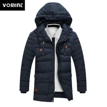 Зимние Для мужчин; утепленные парки пальто с капюшоном белье смешивание ткани накладными карманами шапка съемная стеганая куртка средний Длина мужской
