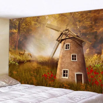 

Hot Sales Personality Cartoon house Patten Tapestry Sandy Beach Picnic Towel Livingroom And Bed Room Decortion