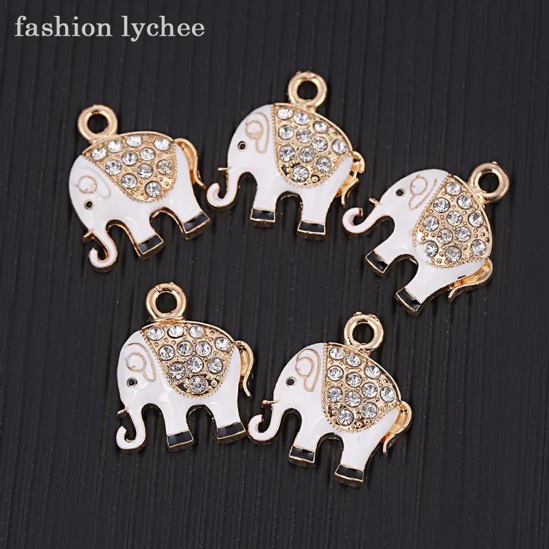 

fashion lychee 5pcs Cute Crystal Elephant DIY Enamel Pendant Charms For Necklace Bracelet Jewelry Making Accessories