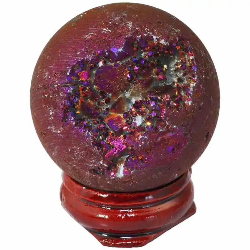 TUMBEELLUWA с титановым покрытием Друза геодная Сфера, Кристалл кварц Агат драгоценный камень яйцо/шар, скульптура Статуэтка Исцеление - Цвет: Purple Round