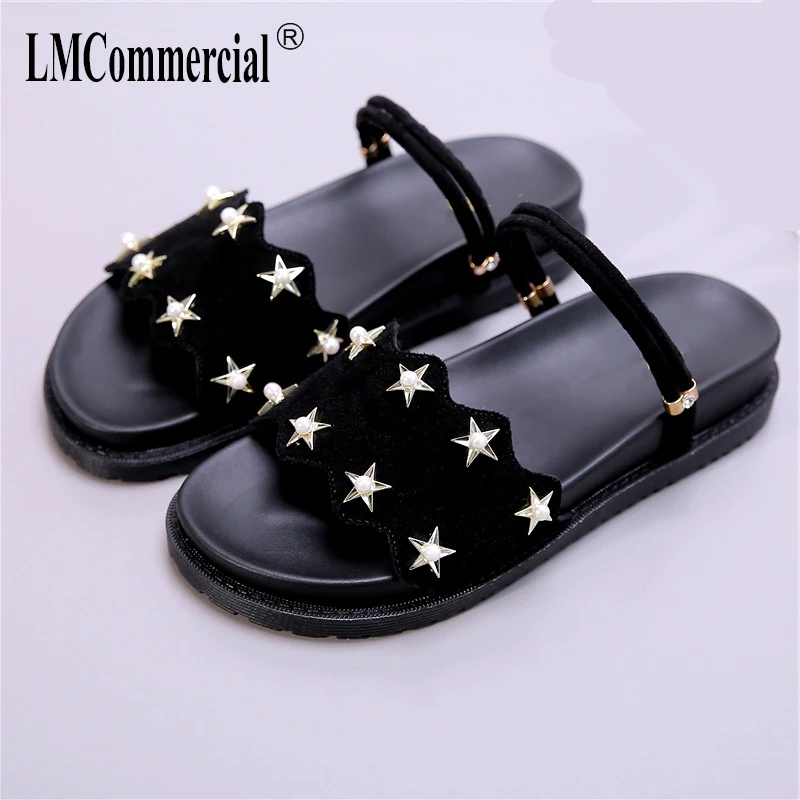 

2019 Summer fashion Korean flat shoes open toe round head sweet one shoes two slippers female gladiator sandals women