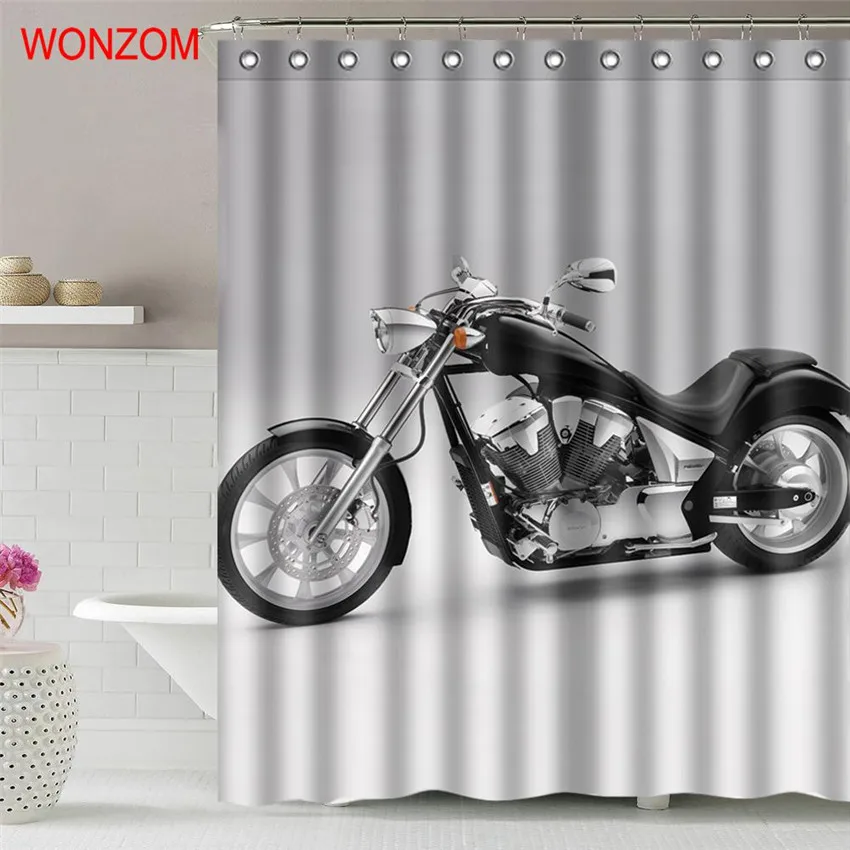 

WONZOM Car Polyester Fabric Curtains with 12 Hooks For Bathroom Decor Modern Motorbike Bath Waterproof Curtain New Accessories