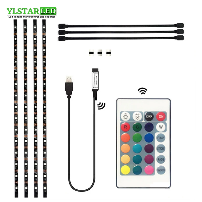 

YLSTAR Free shipping USB RGB LED Strip Waterproof 5V SMD5050 LED Strip Light Dimmable Ribbon tape LED lamp 24key TV decoration