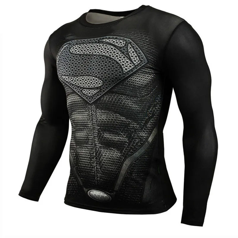 

2018 Superman Punisher Rashgard Running Shirt Men T-shirt Long Sleeve Compression Shirts Gym T Shirt Fitness Sport Shirt Men