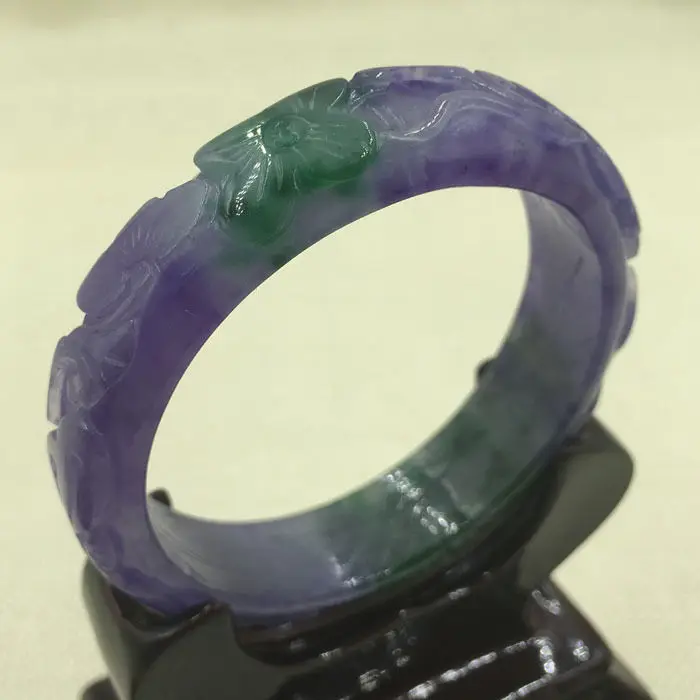 

2327 Chinese Hand-carved Lavende Purple Green Jadeite Jade Bangle Bracelet 59mm 28% 10.13