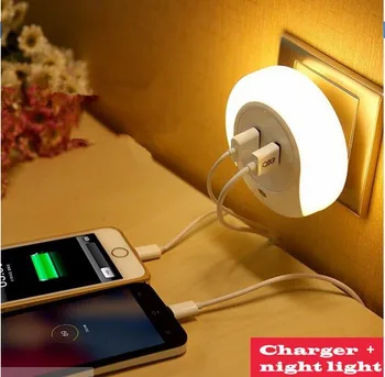 

Double USB Power LED Night Light Wall Lamp Bedroom Lighting With Switch Socket Home Indoor Sensor Light for Home Decoration Lamp