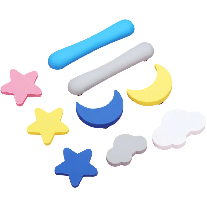 2 piezas niños habitación muebles perillas y manijas estrella de plástico forma de nube cajón para gabinete armario de Hardware