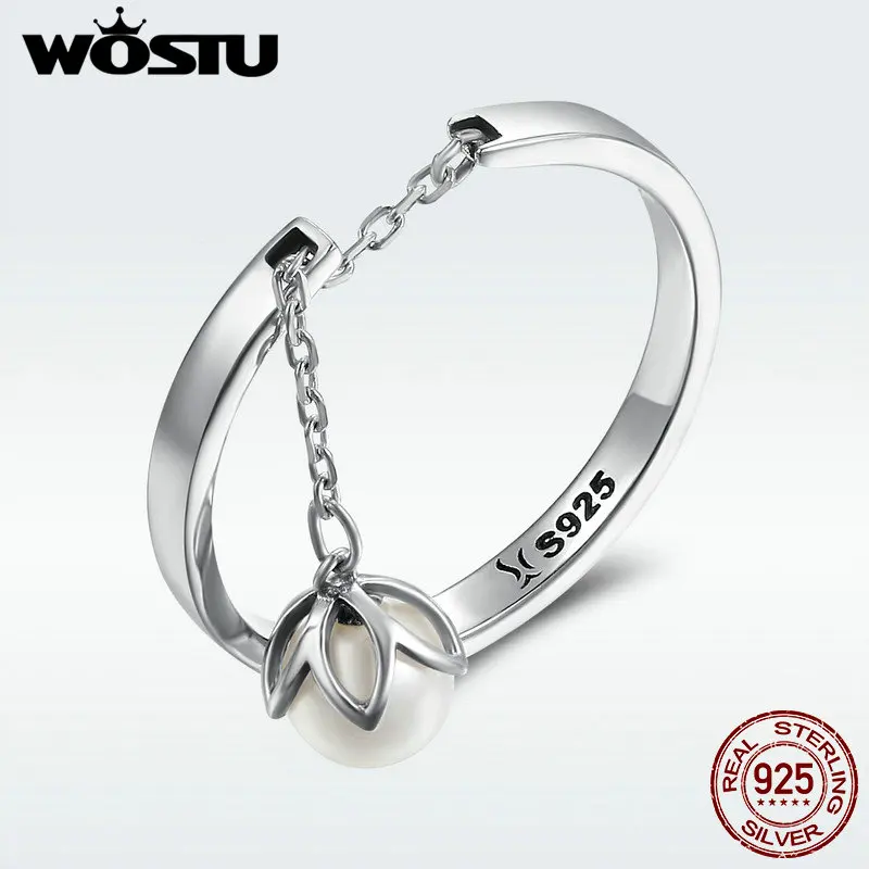 

WOSTU New Trendy Design 925 Sterling Silver Cultured Elegance Adjustable Link Rings For Women Jewelry Christmas Gift DXR165