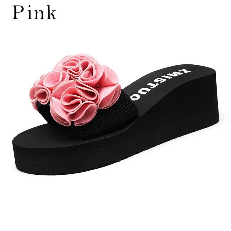 Pink Vertvie/Коллекция года; женские сандалии; шлепанцы для дома и улицы; пляжная обувь; Модные женские повседневные Цветочные шлепанцы - Цвет: Pink