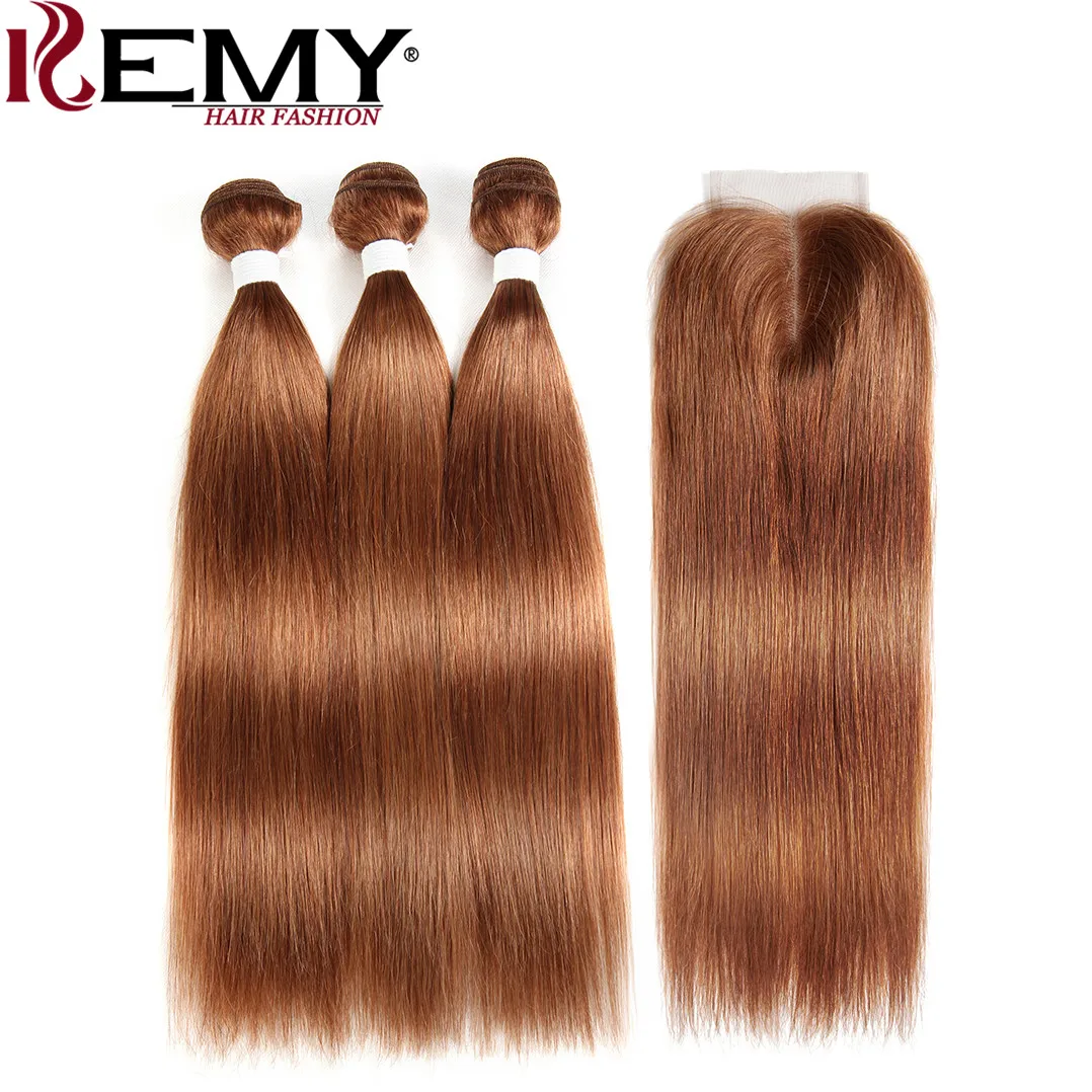 Brazilian Straight Human Hair Bundles With Closure 4*4 KEMY HAIR Pre-Colored 100% Human Hair Weave Bundles 3PCS Non-Remy Hair Brazilian Straight Human Hair Bundles With Closure 4*4 KEMY HAIR Pre-Colored 100% Human Hair Weave Bundles 3PCS Non-Remy Hair