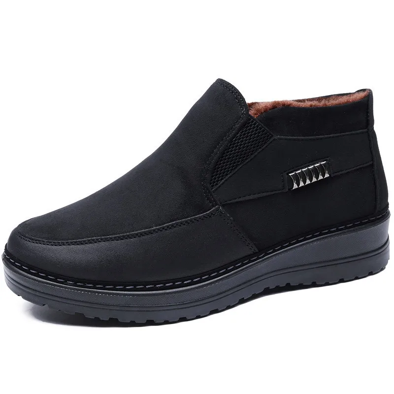 Merkmak/ теплые зимние ботинки; Мужская Зимняя Повседневная прогулочная обувь; высококачественные удобные мужские ботильоны на меху размера плюс 37-50 - Цвет: Черный