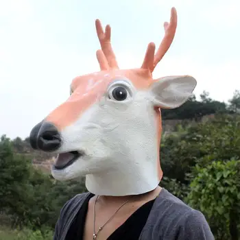 

Party Masquerade Rubber Latex Masks Animal Sika Spotted Deer Head Mask Halloween Costume Party Christmas Theater Prop