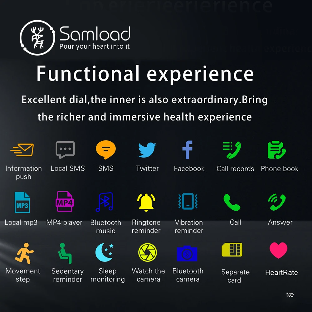 Samload V10 Fashion Bluetooth Smart Watch Real-time heart rate Fitness Wirstband Clock Camera for Apple iPhone 8 Samsung Android