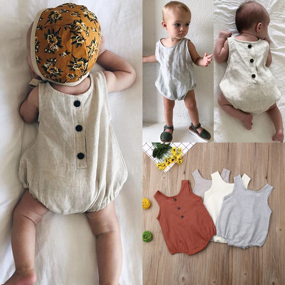 

AU Summer Newborn Baby Girl Boy Clothes Cotton&linen Bodysuit Outfits Set Spring Summer Infant Toddler Newborn Jumpsuit
