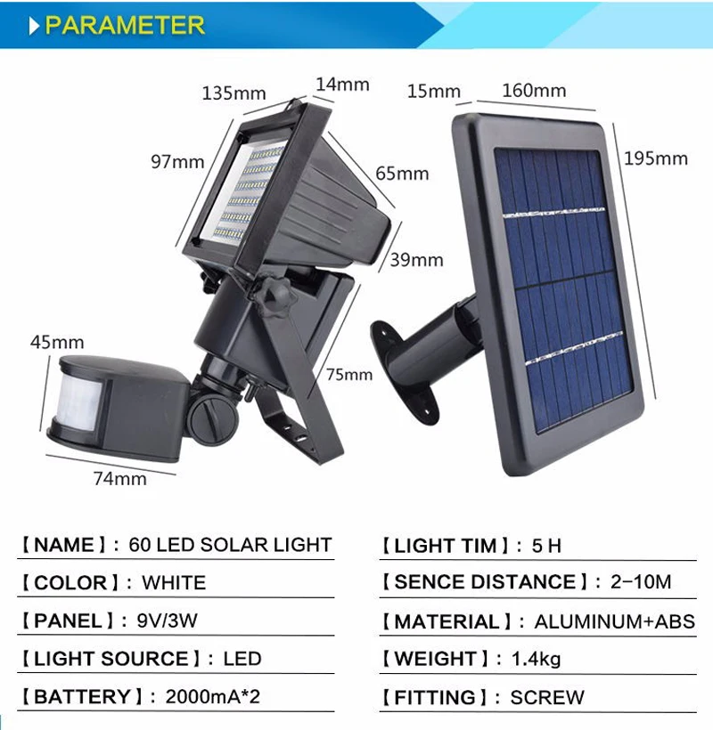 Superbright 60LED Solar Powered Security Lights Waterproof Outdoor Motion Sensor Lighting for Wall Patio Garden Landscape Lamp (17)