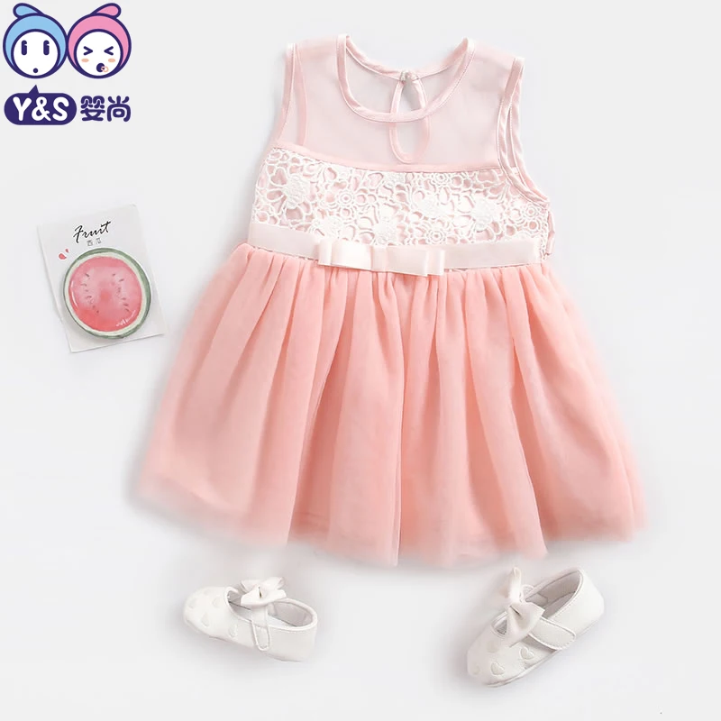 

Baby Girls Clothing 2018 Summer Kids Dresses Pink Apricot Sleeveless For Girls Children Party Birthday Custome Onesie For 1-3Yrs