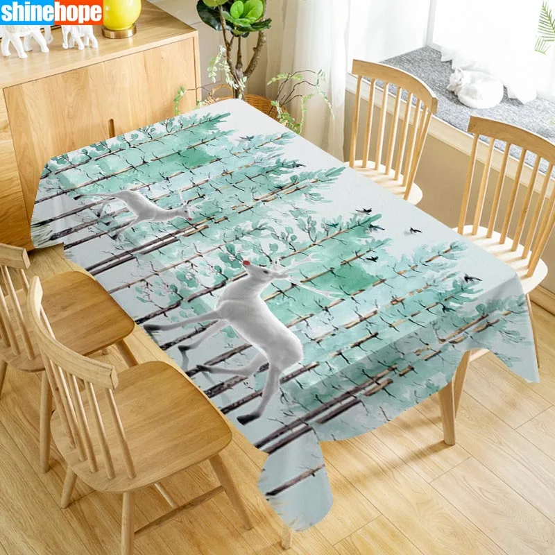 3d Animals Tablecloth Sika Deer Pattern Dustproof Washable Rectangular Table Cloth For Wedding Table Cloth Cover TV Covers