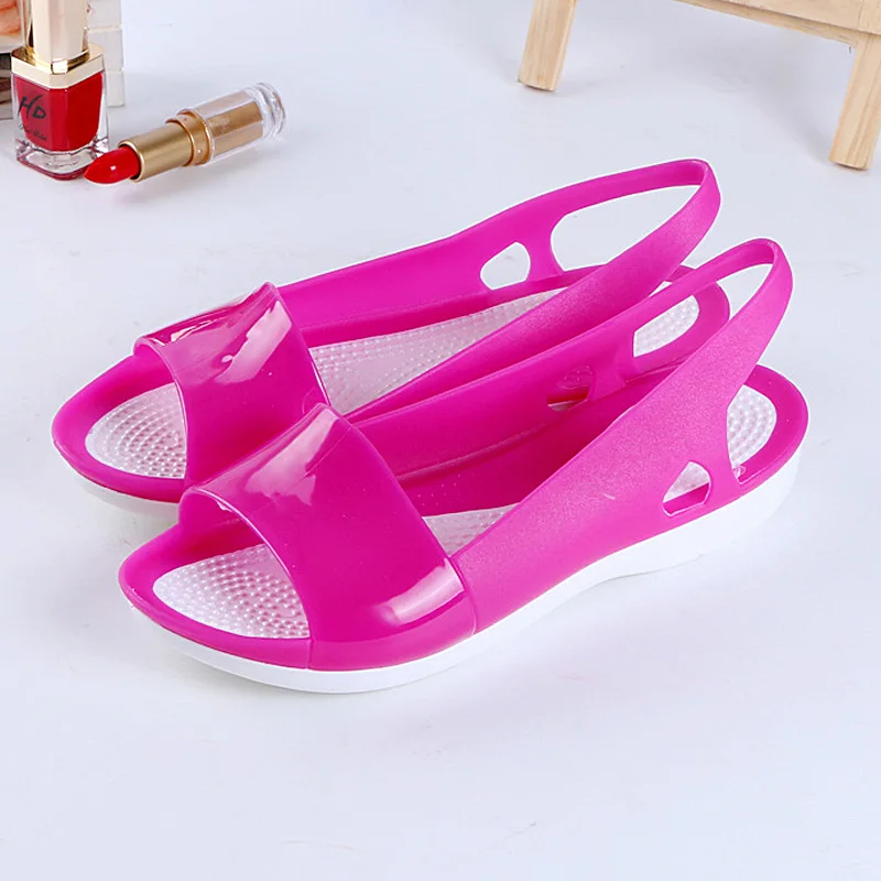 

Women Sandals 2019 Summer New Candy Color Women Shoes Peep Toe Stappy Beach Valentine Rainbow Jelly Shoes Woman Flats