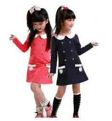 

2016 new Autumn children T-shirt dress Baby girls long sleeve dress. double button dot clothes