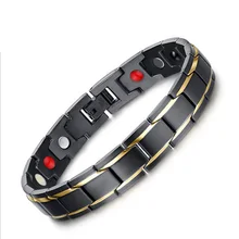 Curación abeto magnética titanium bio pulsera para hombres de moda salud de la presión arterial bio pulseras negro y chapado en oro de joyería