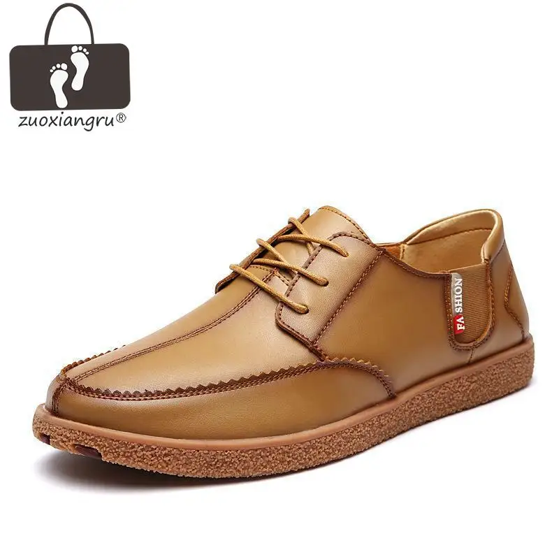 

new fashion Men light leather casual Shoes New lightweigt outdoor walking Shoes Mens Male Vintage Flats Grey Brown Split Leather