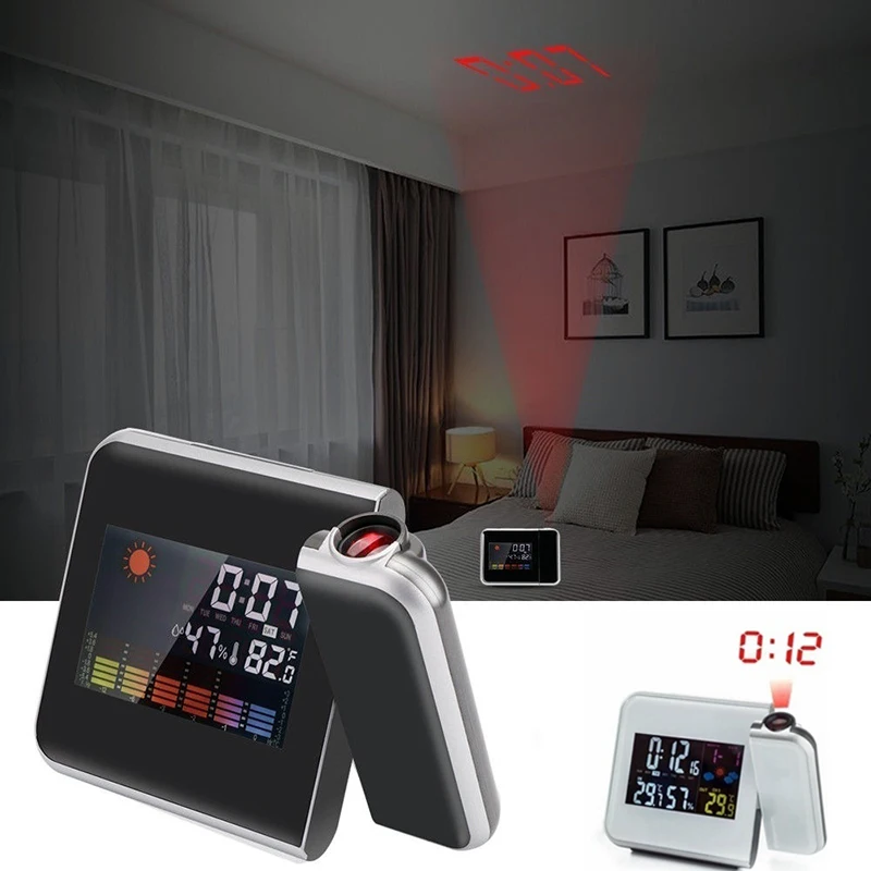 

Projection Led Alarm Clock Luminova Digital Date Weather Snooze LED Backlight Projector Alarm Clocks Table Bedroom Home Decor