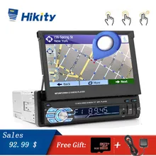 Автомобильный мультимедийный плеер Hikity 1 din, автомагнитола, gps навигация, стерео аудио радио, Bluetooth, выдвижной MP5 AUX-IN, FM, USB, Авторадио