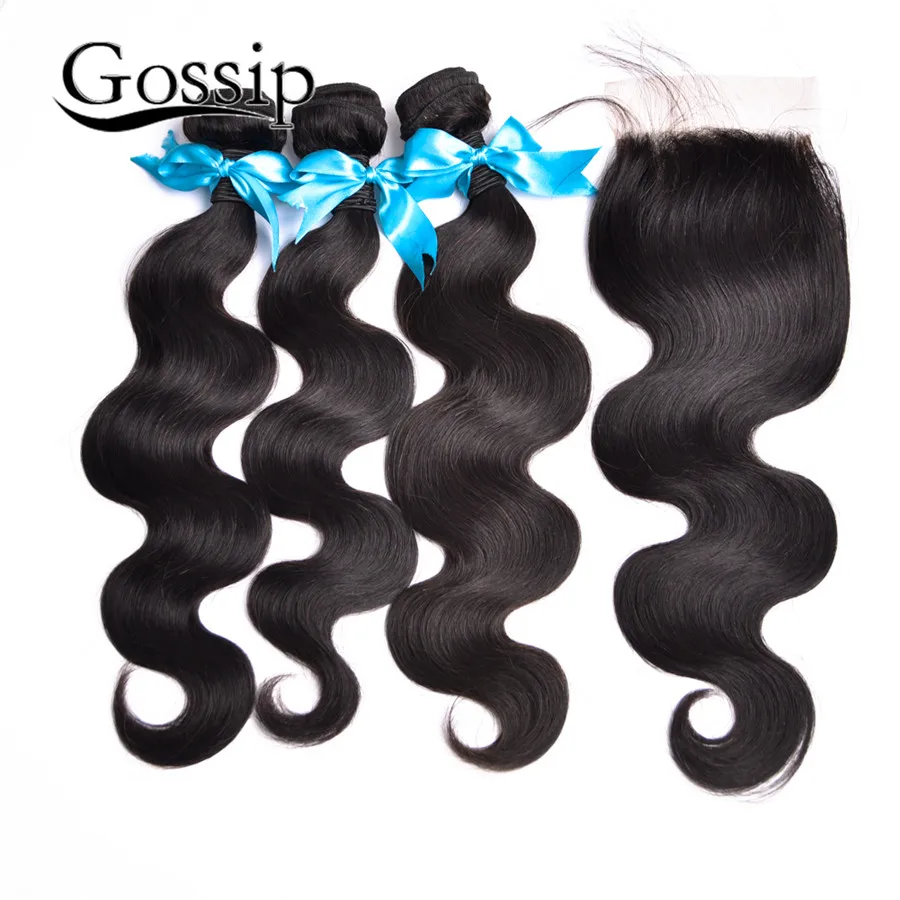 alt8A Peruvian Virgin Hair Body Wave 3 Bundles With Closure Gossip Hair Products With Closure Bundle Human Hair With Closure
