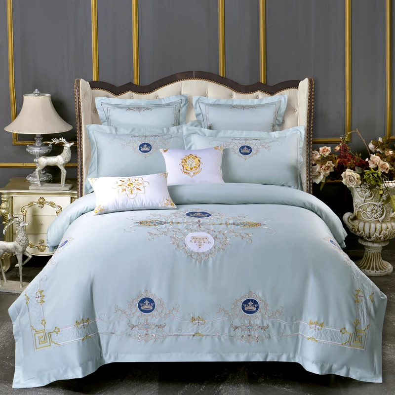 

Luxury 60S Egypt Cotton imperial crown Silky Bedding Set Embroidery Duvet cover Bed Sheet Pillowcases Queen King size 4/6/8Pcs