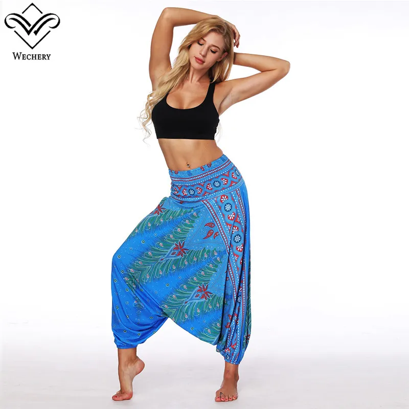 

Wechery Harem Pants Women Belly Dance Pants Indian Tribal Style Floral Long Trousers for Dancing Loose High Waist Retro Danwear