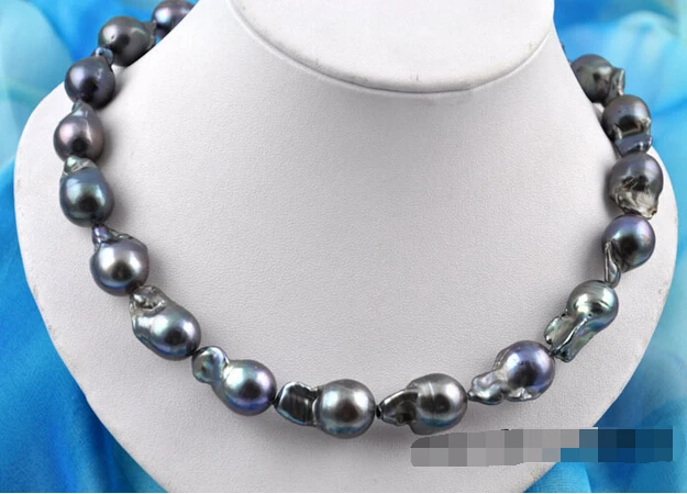 

Free shipping >>>>>Rare 17inch 25mm baroque black keshi reborn pearl necklace