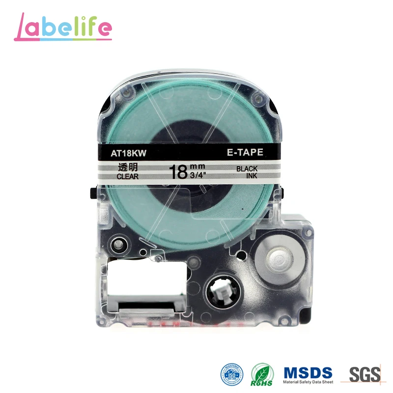 ST18K Black on Clear Label Maker Tape Cartridge Label Cassette Refills