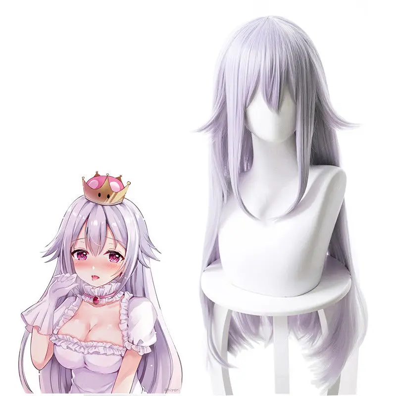 

Anime Bowsette Booette Princess Teresa 31" Long Straight Silver White Cosplay Wig + Wig Cap