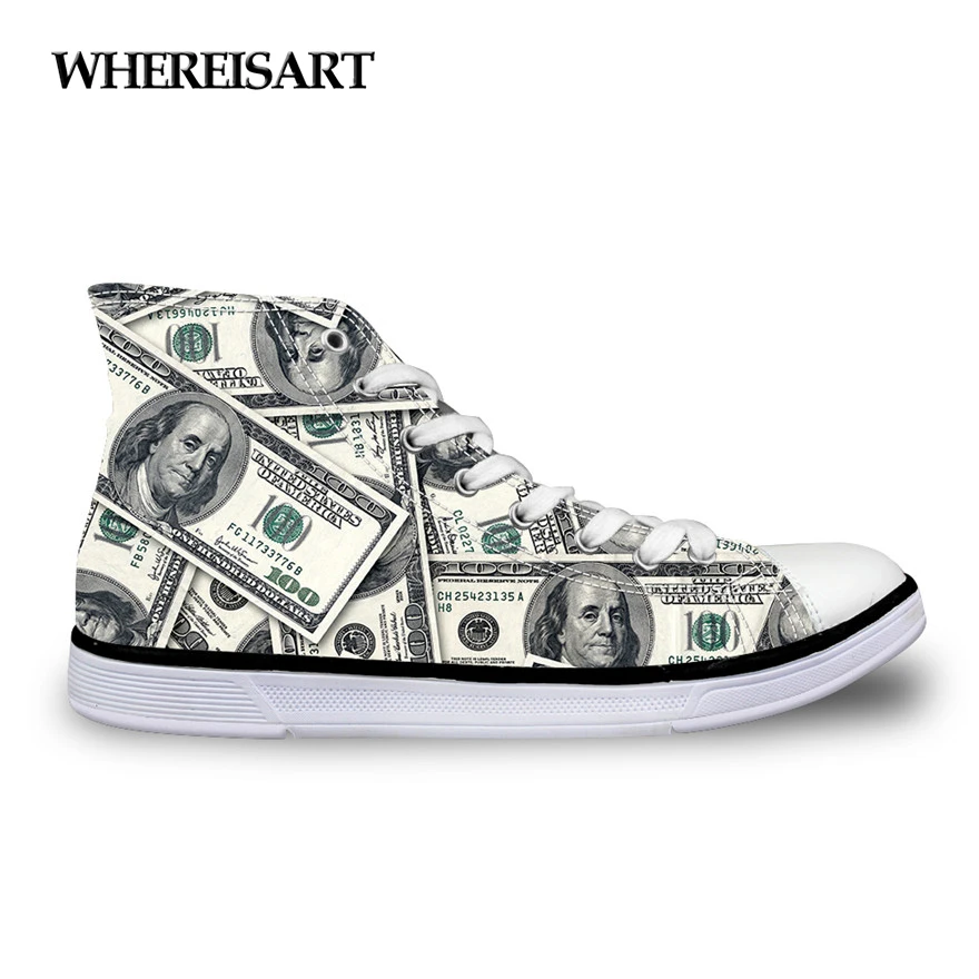 

WHEREISART Retro Style Coin Fashion Style Vulcanize Shoes for Women Lace-up High Top Canvas Shoes Woman Flats Casual Zapatos