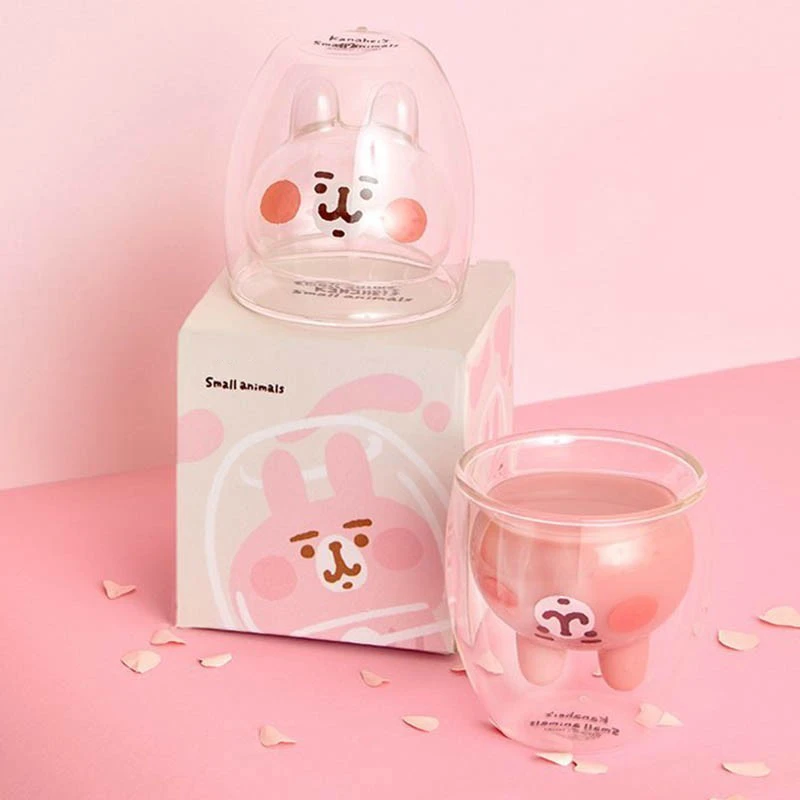 

Japanese Pink Rabbit Double Layer Glass Coffee Mug Small Animals 3D Bunny Milk Cup Tea Tumbler Caneca Tazas Para Cafe Canecas