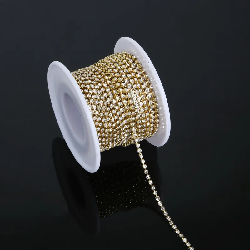 

New Arrival! Rhinestone Chain Clear Crystal SS6 SS10 SS12 Gold Color Chain for DIY Jewelry Craft Apparel Sew On Accessories