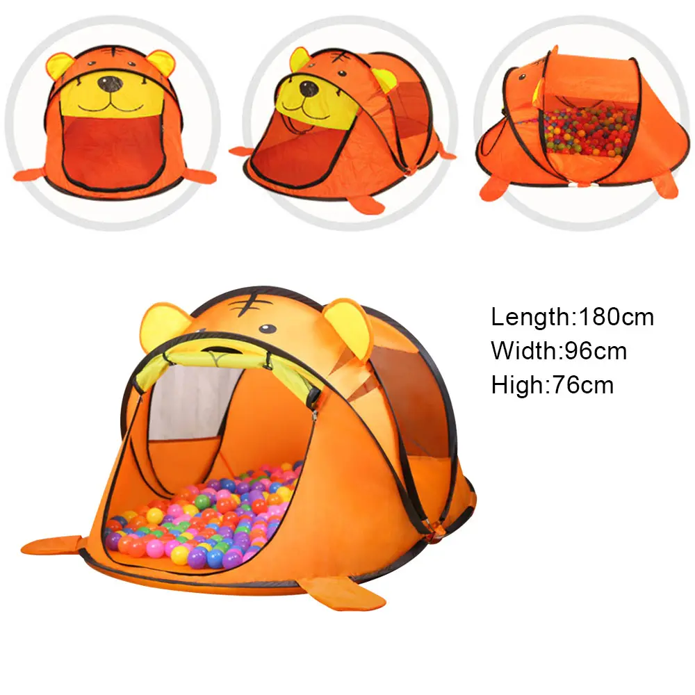 Портативная детская палатка с тигром, Мультяшные животные, детский игровой домик на открытом воздухе, большая всплывающая игрушка, палатка, крытые сетки, детский мяч, бассейн, яма, игрушки