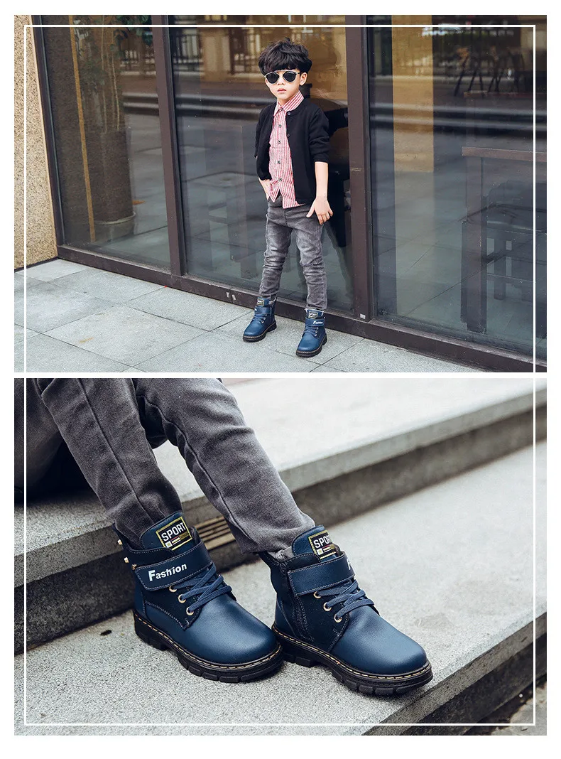 Зимние детские ботинки теплые ботинки для мальчиков детская повседневная обувь удобные детские теплые ботинки на меху для больших мальчиков размеры 26-37
