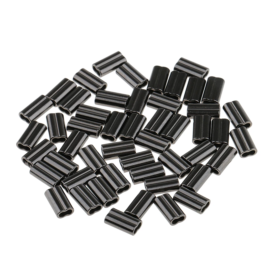 B Baosity 50pcs Double Barrel Crimp Sleeves Tube for Fishing Line Leader Rigging Wire Rope Clips 